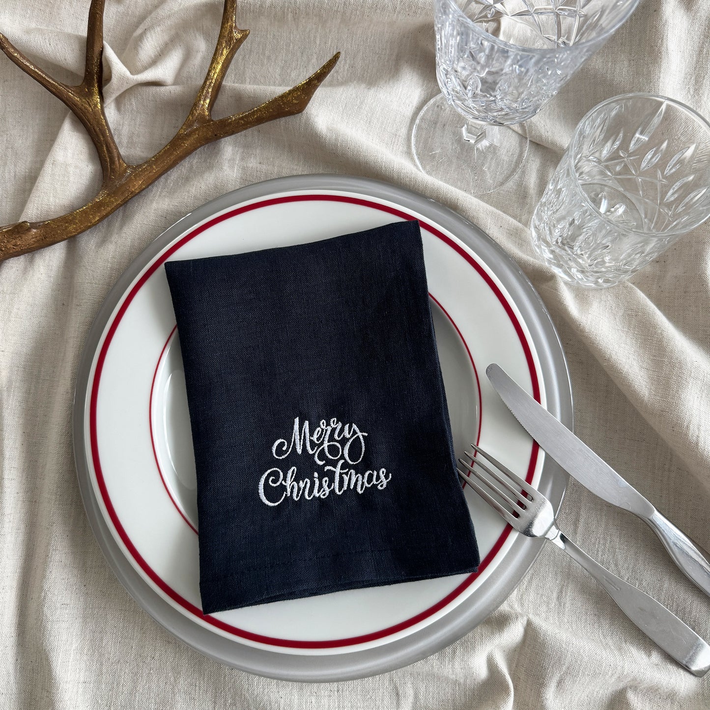 Leinen-Servietten-Set "Merry Christmas" (4 Stk.)