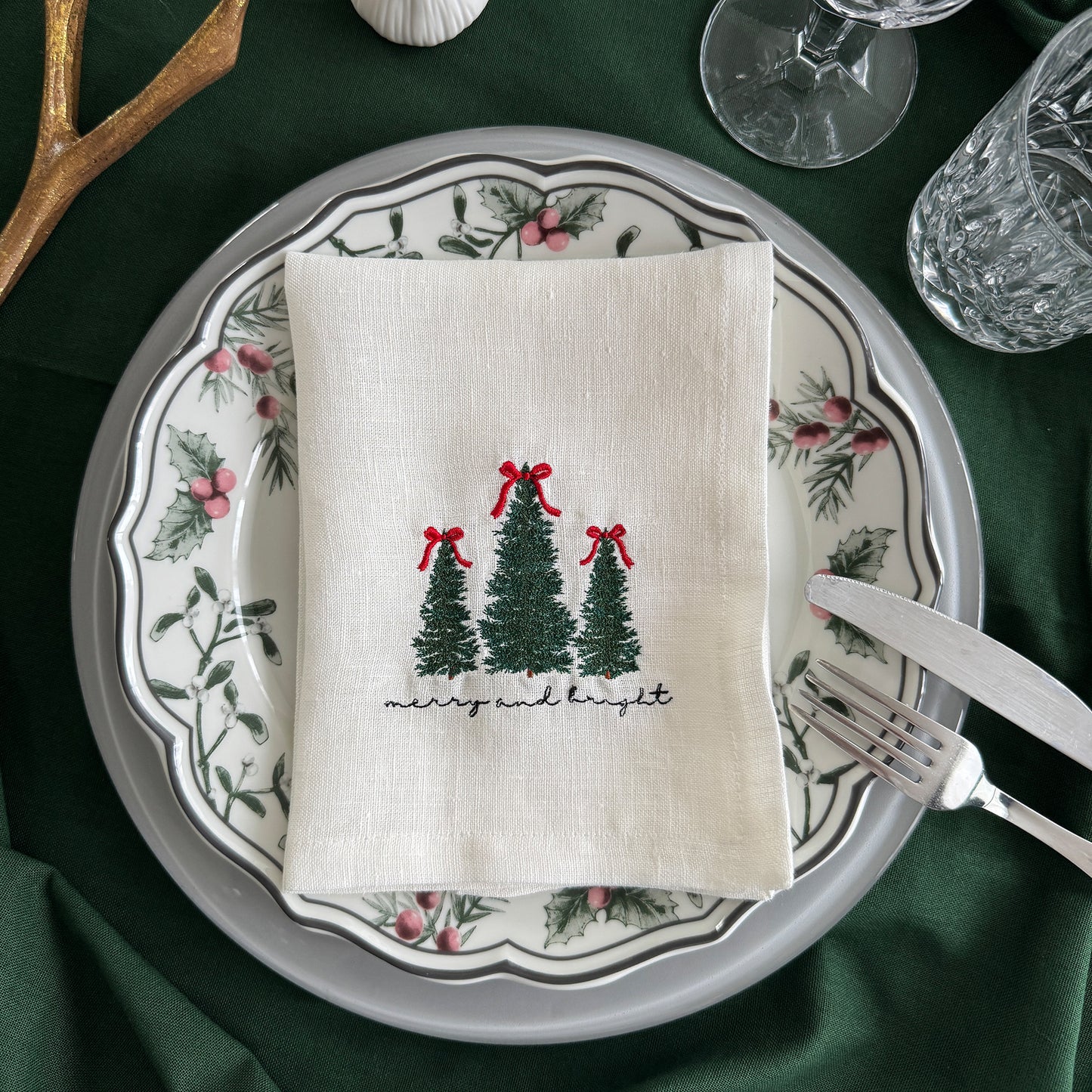 Leinen-Servietten-Set "Merry and bright" (4 Stk.)