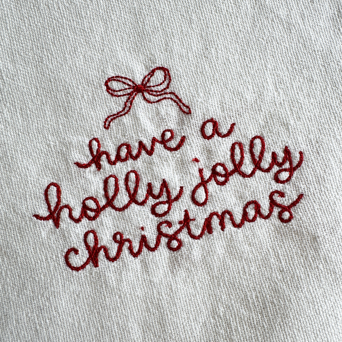 HOLLY JOLLY CHRISTMAS – Besticktes Leinen-Serviettenset, 4er-Set Weiß