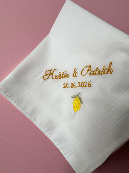 Personalisiertes Taschentuch zur Hochzeit mit Name und Datum
