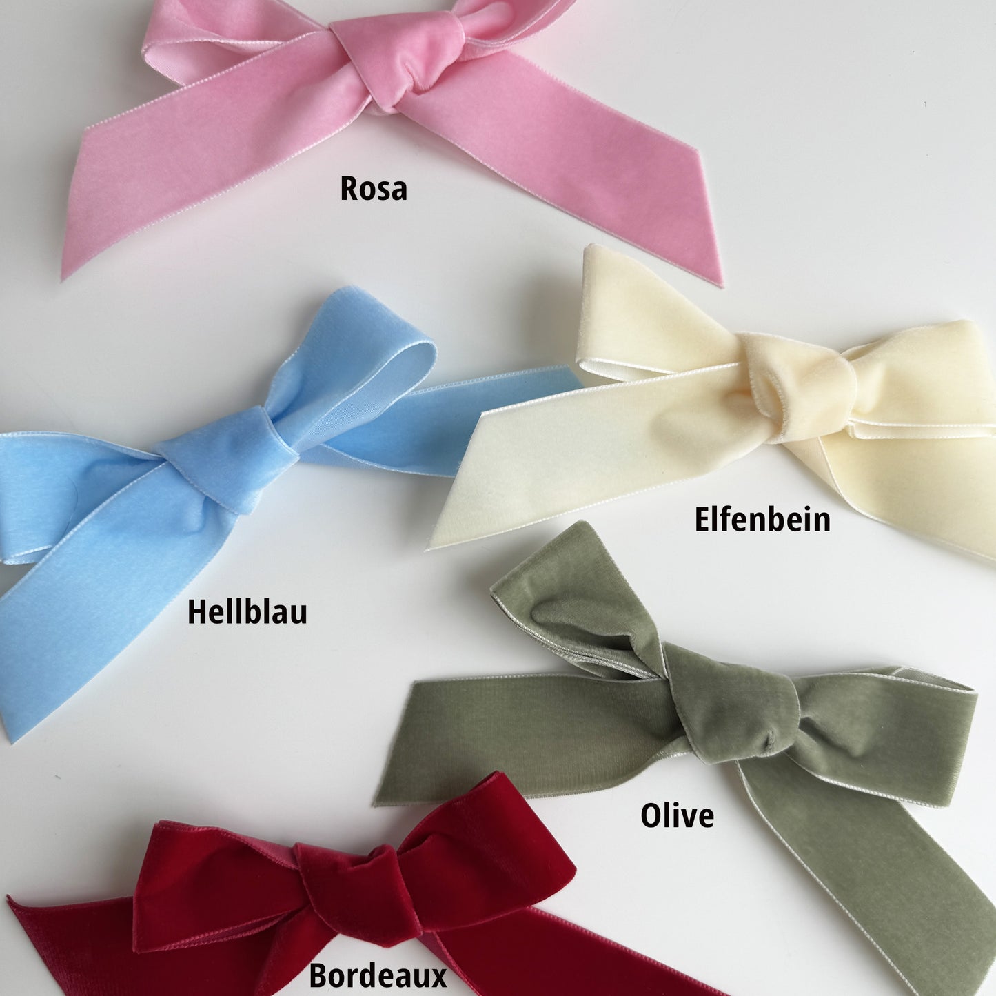 Samtschleifen unterschiedliche Farben Rosa Hellblau Olive 