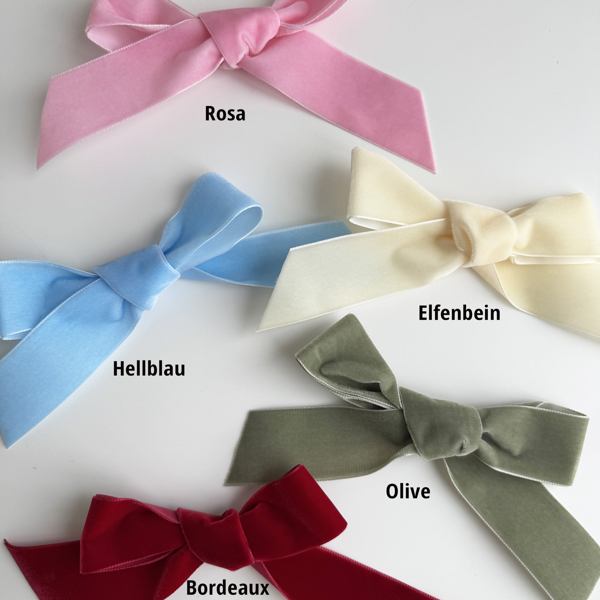 Samtschleifen unterschiedliche Farben Rosa Hellblau Olive 