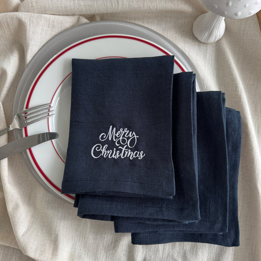 Leinen-Servietten-Set "Merry Christmas" (4 Stk.)