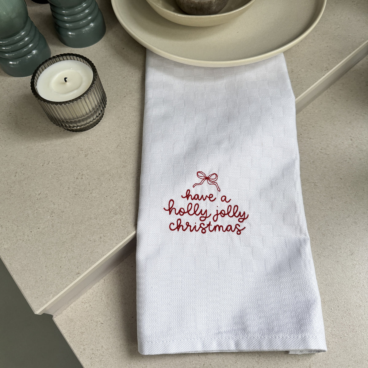 HOLLY JOLLY CHRISTMAS – Besticktes Weihnachtsgeschirrtuch