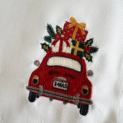 CHRISTMAS CAR – Besticktes Weihnachts-Serviettenset, 4er-Set