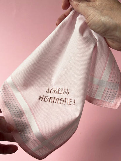 Besticktes Taschentuch Scheiss Hormone Rosa Geschenk