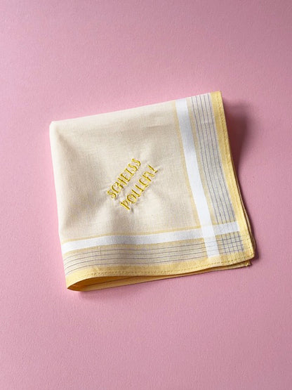 Besticktes Taschentuch „Scheiss Pollen“ – Gelbes Stofftaschentuch mit humorvollem Spruch